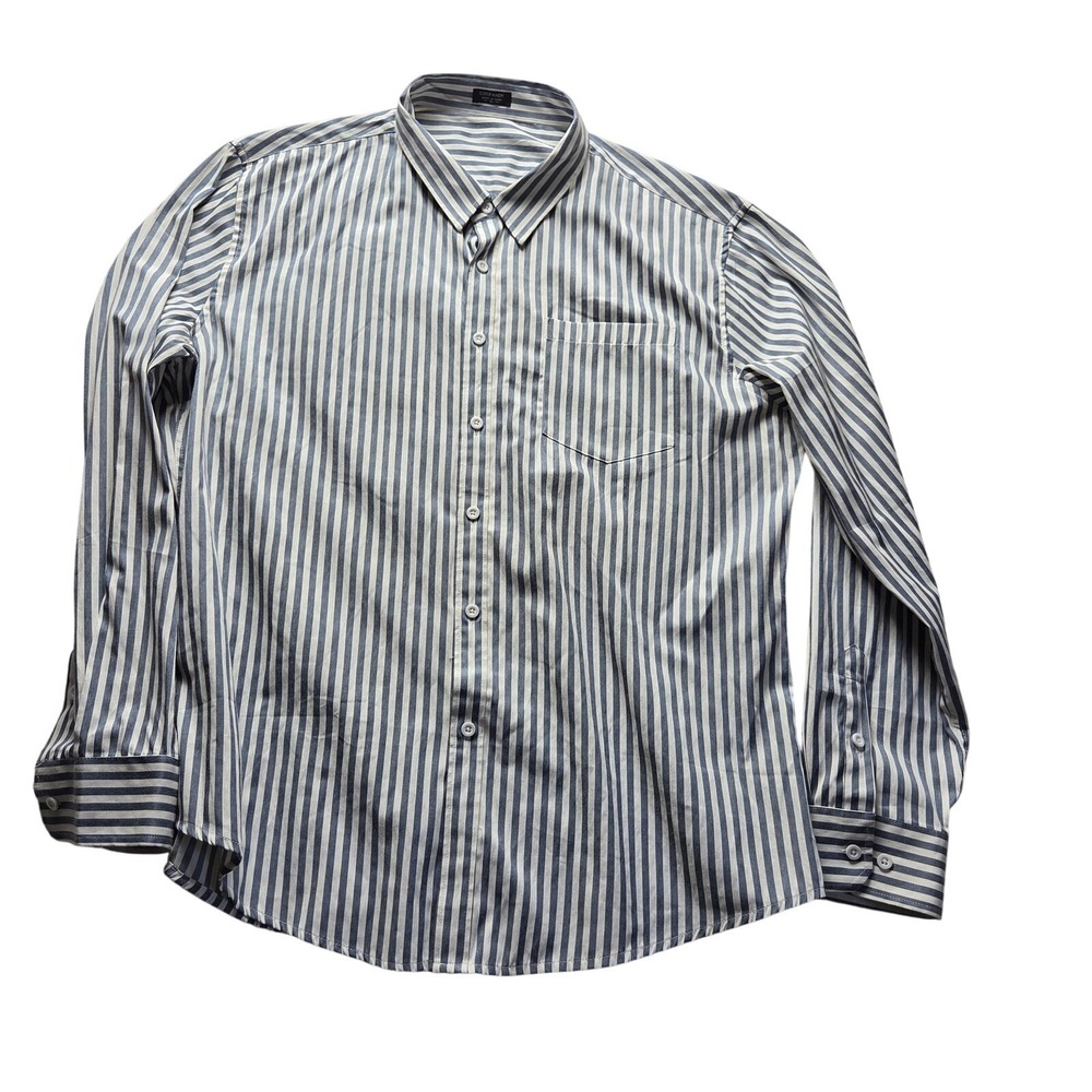 Coofandy Shirt Mens XL Blue White Striped Rayon Linen Long Sleeve Button-Up